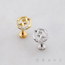 STARBURST CENTER CRESCENT MOON THREADLESS (PUSH IN) 316L SURGICAL STEEL LABRET SET